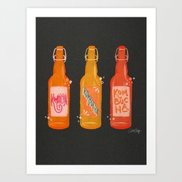 Kombucha Bottles - Charcoal Palette Art Print | Kombucha, Bottle, Fermented, Bottles, Painting, Pattern, Hipster, Fermentation, Trend, Summer 