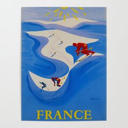 Vintage Winter Sports in France Travel Poster