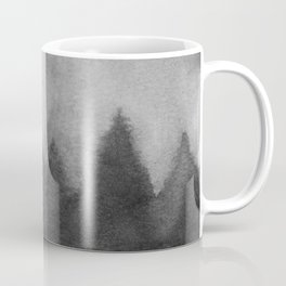 Foggy Forest I - Black White Gray Watercolor Trees Rustic Misty Mountain Winter Nature Painting Art Print Wall Decor Coffee Mug