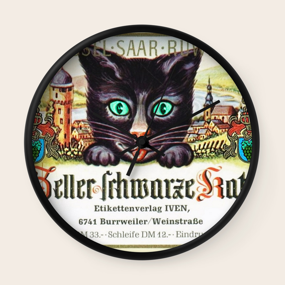 Vintage Zeller Schwarze Katz Black Cat Wine Bottle Label Print Wall Clock