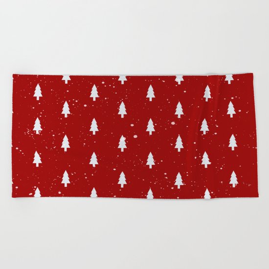Cristmas Trees Pattern Red And White Beach Towel