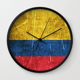 Vintage Aged and Scratched Colombian Flag Wall Clock | Patriotic, Vintageflag, Vintage, Agedcolombianflag, Oldcolombianflag, Colombianpride, Scratchedcolombianflag, Graphicdesign, Aged, Vintageflagofcolombia 