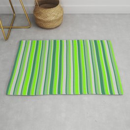 [ Thumbnail: Dark Sea Green, Sea Green, Light Grey, and Green Colored Lines/Stripes Pattern Rug ]