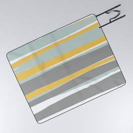 Stripe Abstract, Sun and Beach, Yellow, Pale, Aqua Blue and Gray Picnic Blanket