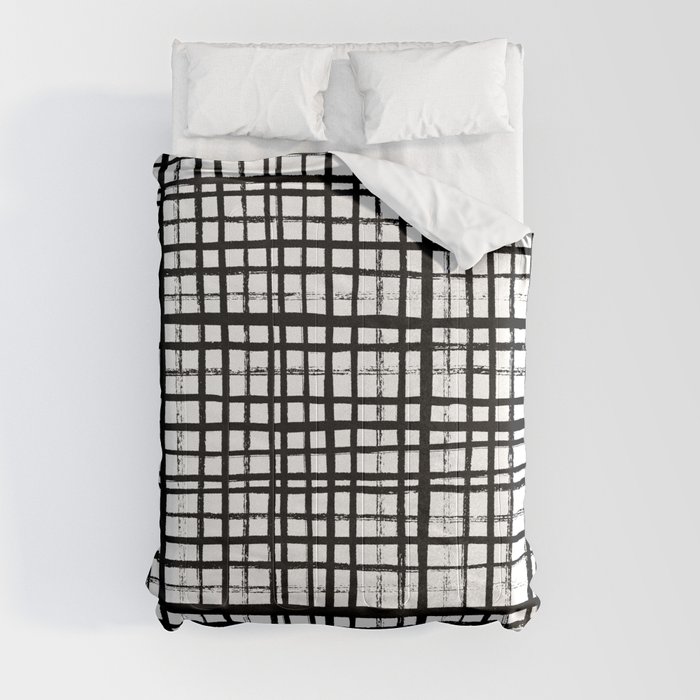Essie - Grid, Black and White, BW, grid, square, paint, design, art Comforter