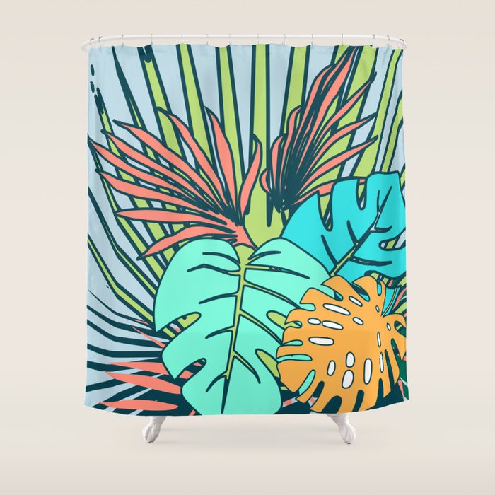 Tropical leaves blue Shower Curtain by BruxaMagica_susycosta Society6