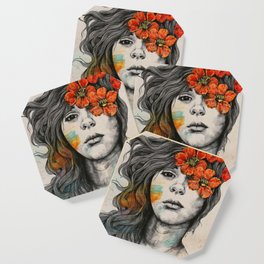 Softly Spoken Agony | flower girl pencil portrait Coaster