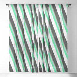 [ Thumbnail: Colorful Forest Green, Plum, Green, White, and Black Colored Lines Pattern Sheer Curtain ]