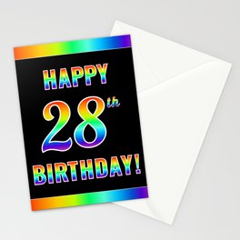 [ Thumbnail: Fun, Colorful, Rainbow Spectrum “HAPPY 28th BIRTHDAY!” Stationery Cards ]