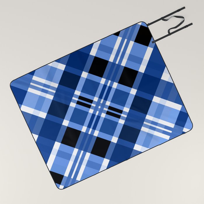 Blue Plaid Monotone Picnic Blanket by Aubrie Beardsley Society6