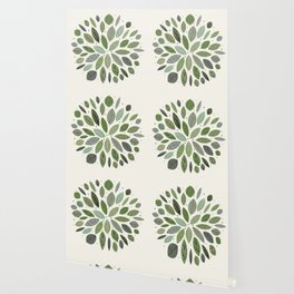 Mid-Century Green Leaves Wallpaper