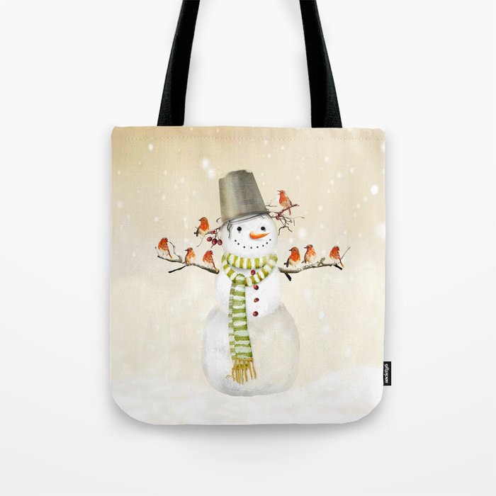 Snowman and Birds Tote Bag