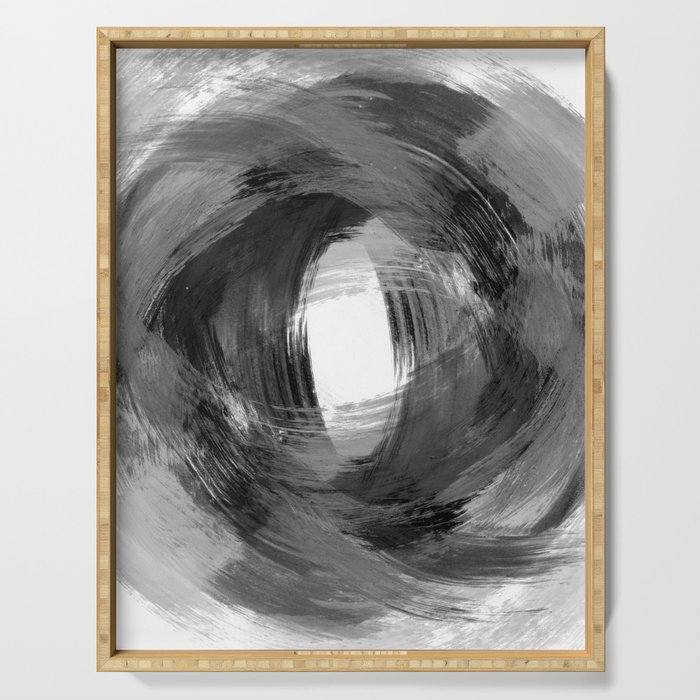 Black and Grey Modern Abstract Brushstroke Painting Vortex Serving Tray