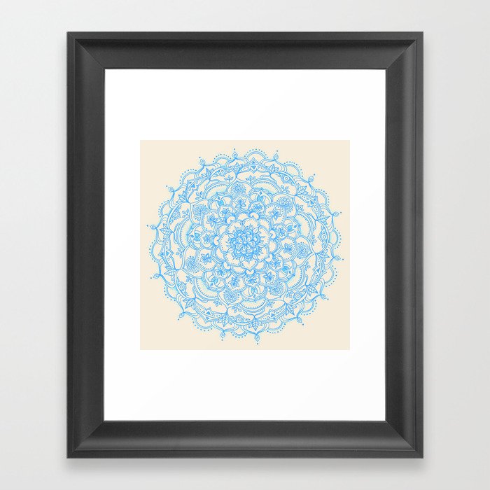 Pale Blue Pencil Pattern - hand drawn lace mandala Framed Art Print
