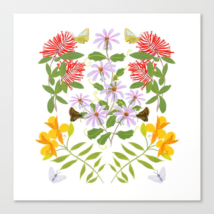 Folk retro florals in light teal Canvas Print