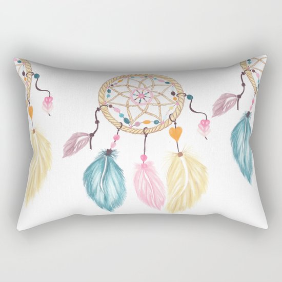 Bright watercolor boho dreamcatcher feathers Rectangular Pillow