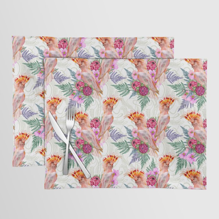 Major Mitchell Pink Cockatoo Protea Pattern - Spring Palette Placemat