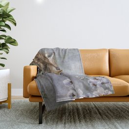 Wolf Pup and Spring Blossoms Throw Blanket