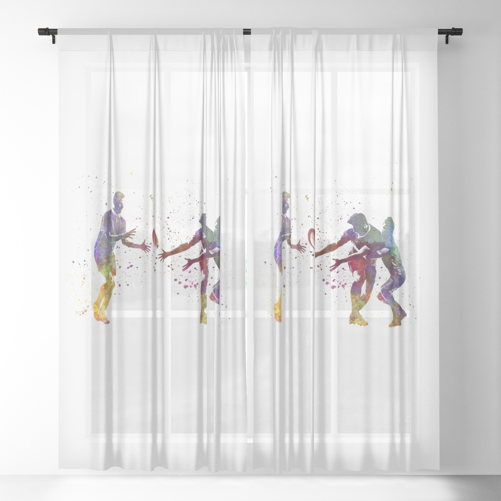 Rugby Men Players 02 In Watercolor Sheer Window Curtains by crisrommerart
