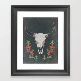 Floral Desert Cow Skull Framed Art Print