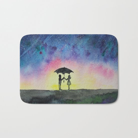 Star rain || watercolor Bath Mat