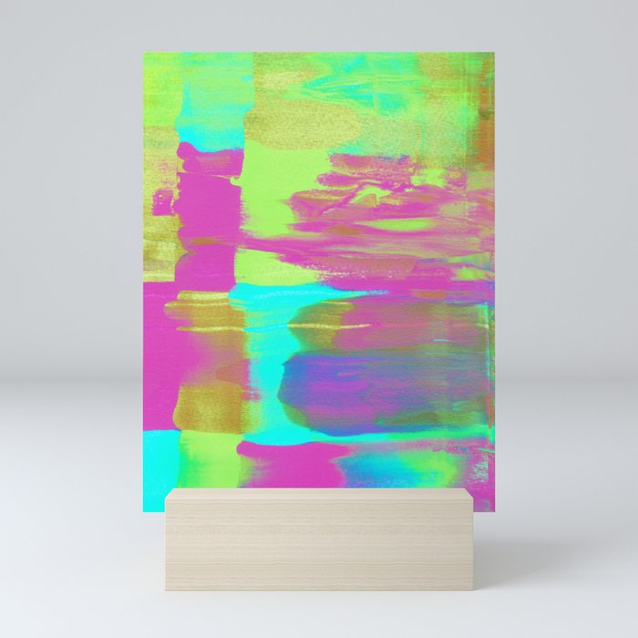 Neon Paint Smear with Magenta, Teal, Lime and Gold Mini Art Print