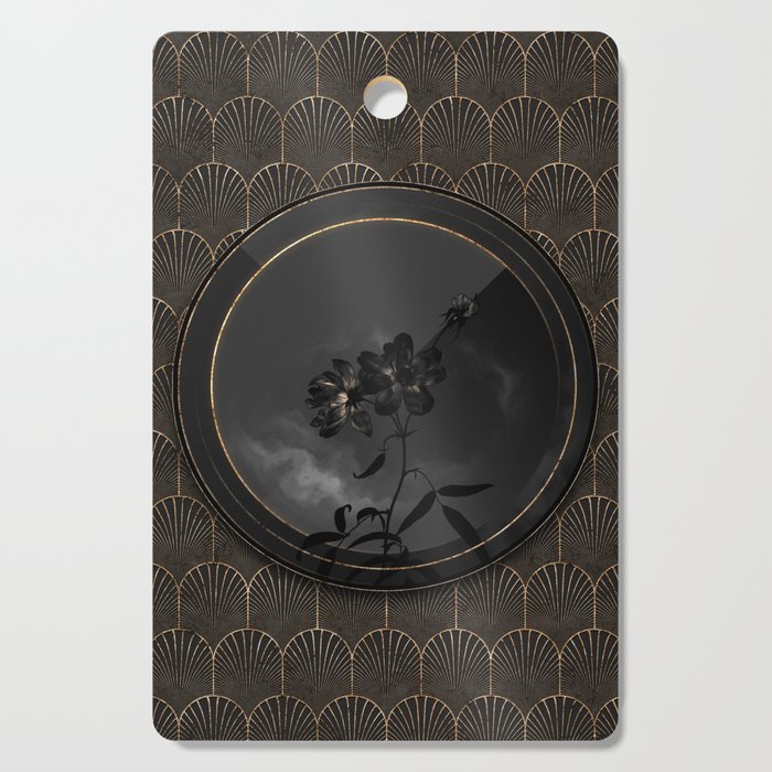 Shadowy Black Peach Leaved Rose Botanical Art with Gold Art Deco Cutting Board