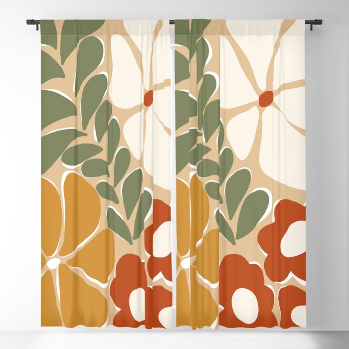 70s boho botanical flowers   Blackout Curtain