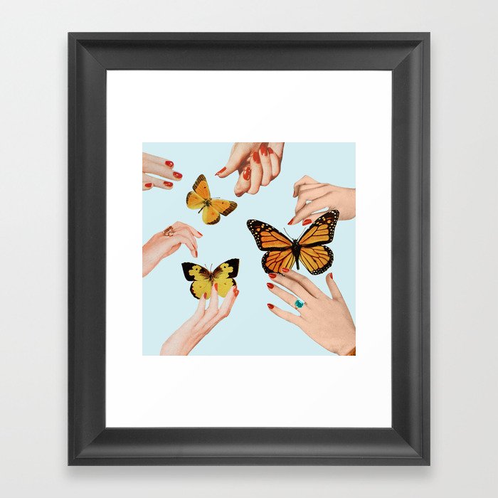 Social Butterflies Gerahmter Kunstdruck | Collage, Vintage, Vintage-photography, Butterfly, Butterflies, Monarch, Hands, Collage, Graphic, Design