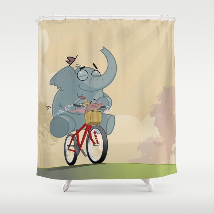 Mr. Elephant & Mr. Mouse 'Bicycle' Shower Curtain