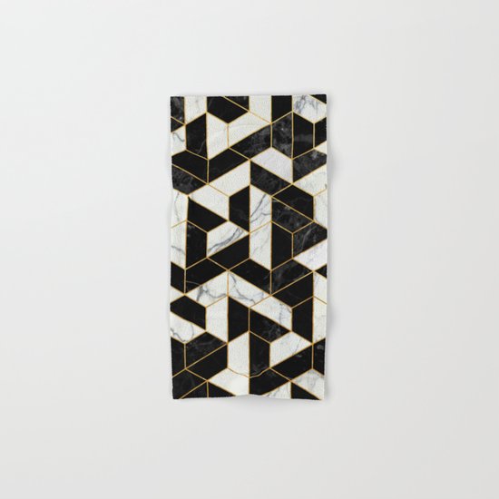 Black and White Marble Hexagonal Pattern Hand & Bath Towel