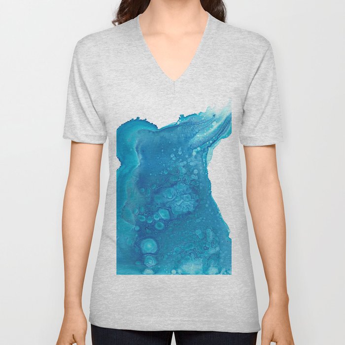 Ocean Blue 33122-1 Modern Abstract Alcohol Ink Painting by Herzart V Neck T Shirt