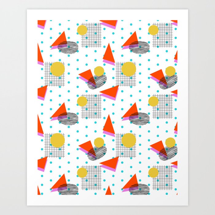 Bounce - abstract minimal retro throwback 1980s grid circle shapes memphis design pattern print art Art Print