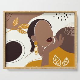 African American Art, Leaf Girl Print, Black Woman Wall Art, Black Girl Print, Fashion Print Serving Tray