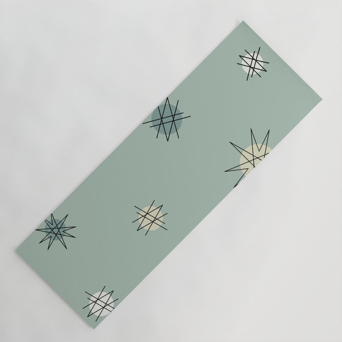 Atomic Age Starburst Planets Tea Green Sage Yoga Mat