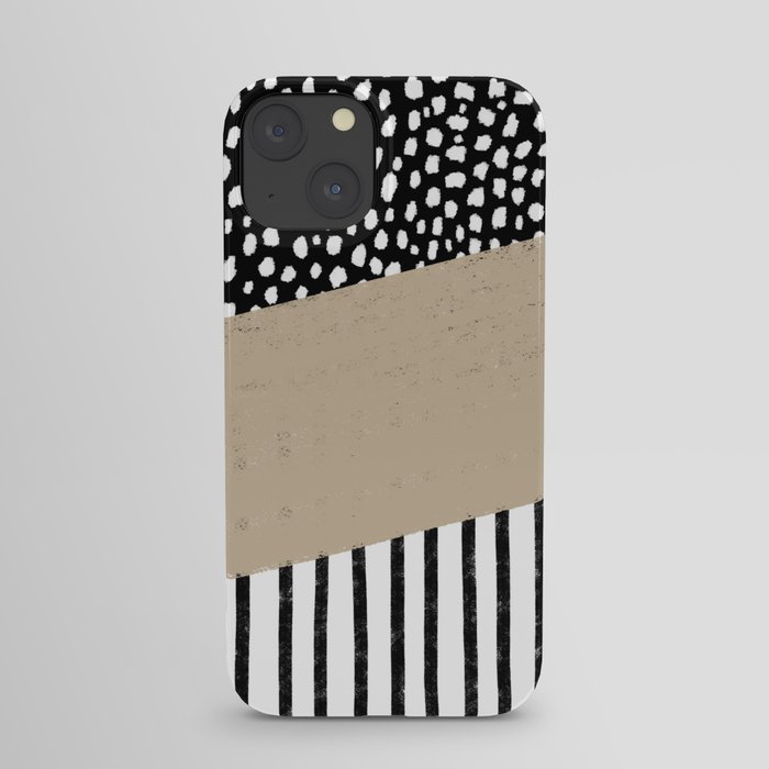 Polka Dots and Stripes Pattern (black/white/tan) iPhone Case