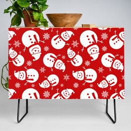 Christmas Pattern Red White Snowman Snowflake Credenza