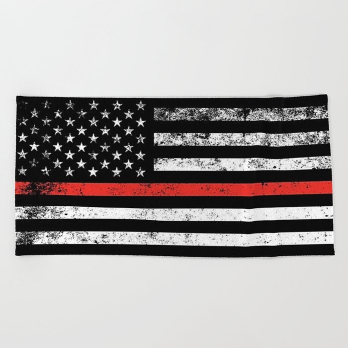 Firefighter Red Line American Flag Beach Towel