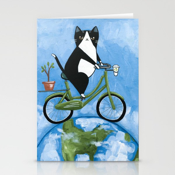 Earth Day Bicycle Ride Cat Stationery Cards