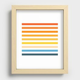 Ohlala - Blue Yellow Red Colourful Minimalistic Retro Stripe Art Design Pattern Recessed Framed Print