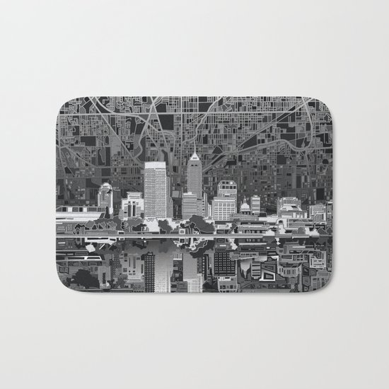 indianapolis city skyline black and white Bath Mat