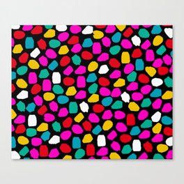 Ink Dot Colourful 80s Mosaic Pattern in Bright Colours on Black Canvas Print