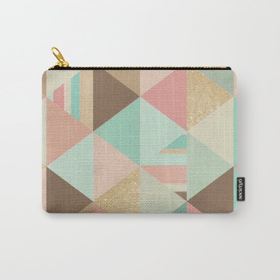 Peach, Mint and Gold Triangles Carry-All Pouch