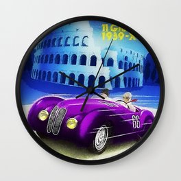 Roma, Italy Gran Prix Racing sports car roman coliseum vintage advertising poster wall decor for kitchen, dinning room, office Wall Clock
