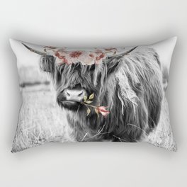 Highland Cow Landscape with Flowers Rectangular Pillow