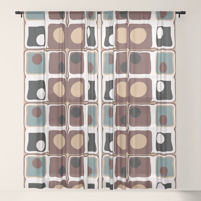 Chocolate And Blue Minimalist Geometric Sheer Curtain By