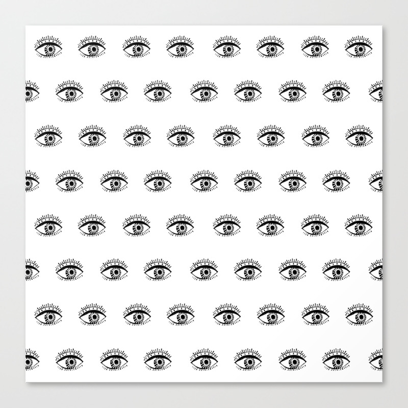 Linocut Eyes Pattern Minimal Black And White Eye Patterns Canvas Print By Monoo Society6