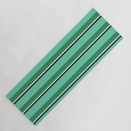 [ Thumbnail: Aquamarine, Sea Green, Lavender, and Black Colored Striped/Lined Pattern Yoga Mat ]