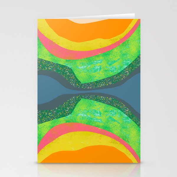 Shapes And Layers No 25 Abstract Painting Blue Green Pink Yellow Orange Stationery Cards By Sewzinski Society6