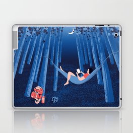Reading alone in the woods at night Laptop Skin
